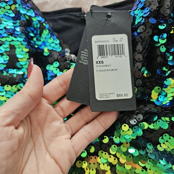 Guess Sequin Blouse in Black and Green - Picture 3 of 5